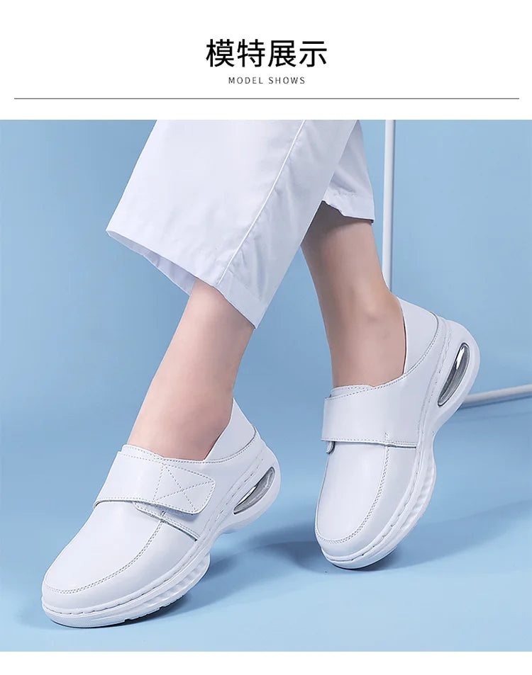 Platform White Shoes Women Casual Comfortable Light Nurse Work Shoes Fashion Slip on Non-slip Loafers Women Genuine Leather Shoe
