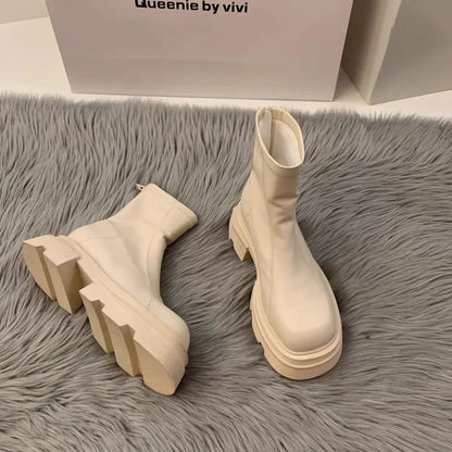 2024New Women's Boots Fashion Leather Casual Boots Luxury Brand Chelsea Ankle Boots for Women Outdoor Platform Boot Botas Mujer