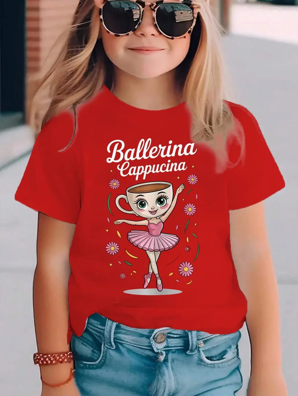 Italian Brainrot Cute Meme T-Shirt for Girls Clothes Ballerina Cappuccino Print Tee Tops Pink Summer Kawaii Outfits Streetwear