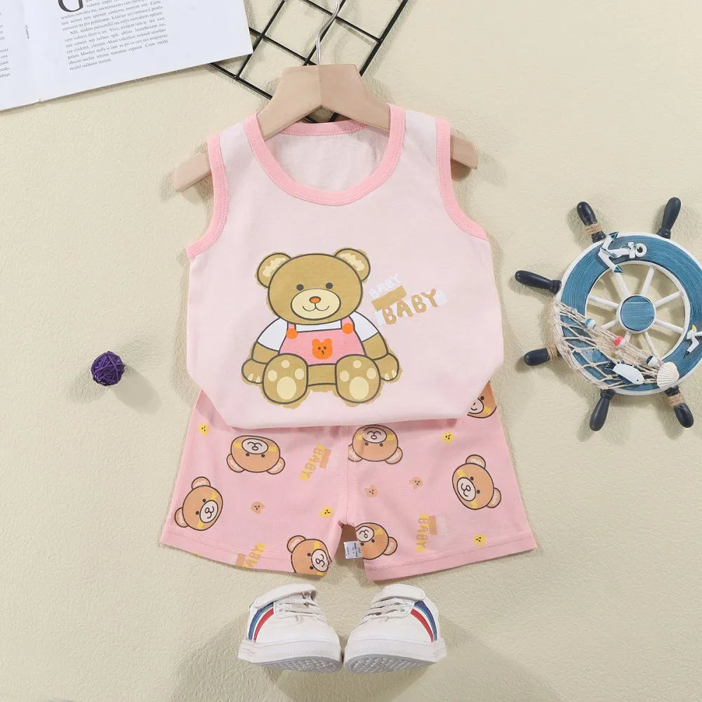 Fashion Kids Clothes Boys Girls Sets Top Shorts 2PCS 100% Cotton Soft Summer Children Baby Cloths T-shirt Shorts Toddler Suit