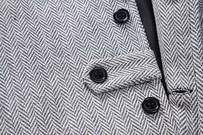 New Men's Retro Lapel Vest Herringbone Coarse Tweed Pockets Suit Vest British Casual Vintage Gentleman Leisure Party Bar Banquet