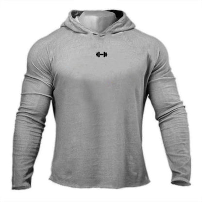 Gym Running Sport T-Shirts Mens Cotton Long Sleeve Hooded Clothing Fitness Bodybuilding Muscle Hoodies Workout Jogging Shirts