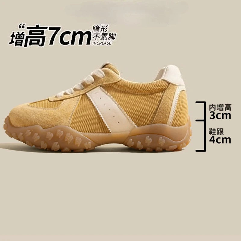 7cm Women Height-increasing Sneakers Breathable Running Casual Sport Vulcanized Sneakers Shoes for Women Sports Yellow Shoes