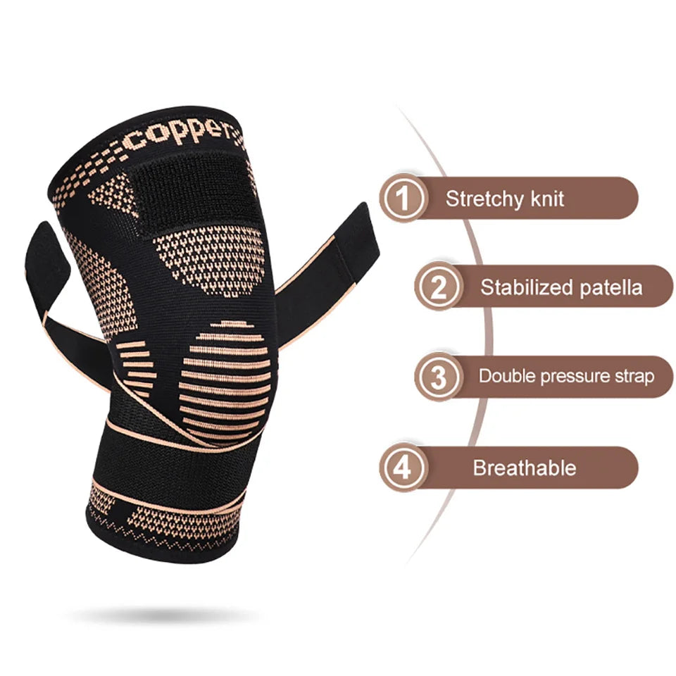 GOBYGO Sports Copper Ion Strap Knee Pads Fitness Jump Rope Basketball Running Gear Non-slip Knitted Nylon Knee Pads Men Women