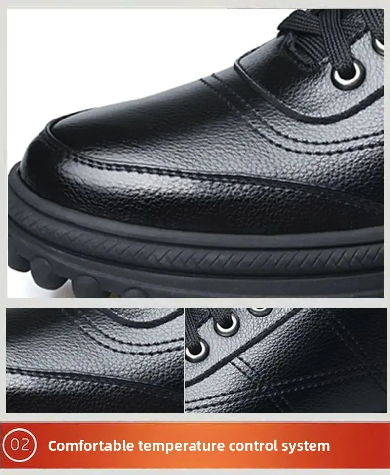 Men's High-Top Cotton Shoes Winter Thickened Fleece Anti-slip Warm Casual Fashion Outdoor Snow Boots Breathable Leather