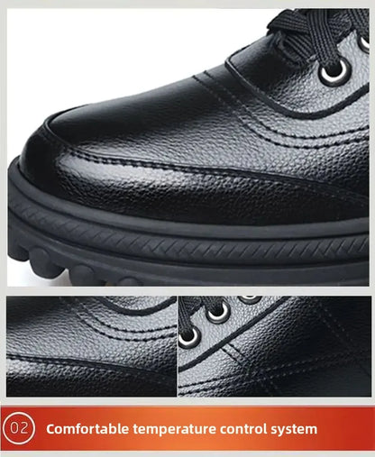 Men's High-Top Cotton Shoes Winter Thickened Fleece Anti-slip Warm Casual Fashion Outdoor Snow Boots Breathable Leather