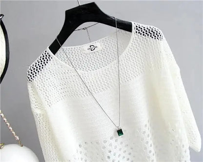 Spring and Summer New Ice Silk Knitted Vest Top Hollow Out Thin Bottoming Sling Streetwear Womens Clothing Shirt