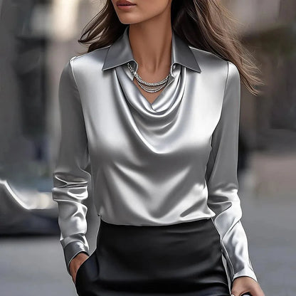 Women Long Sleeve Elegant Blouses and Shirts Solid Color Office Lady Business Work Wear Blusas Tops
