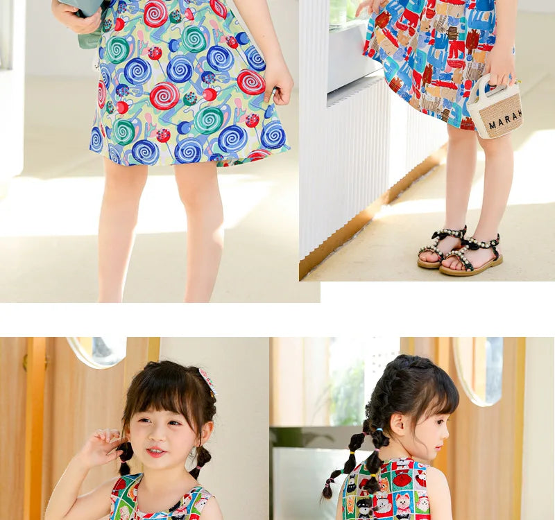 Girls Casual Dresses Flower Printing Sleeveless Casual Dress Toddler Clothes Flower Girl Dresses 2 To 8 Years