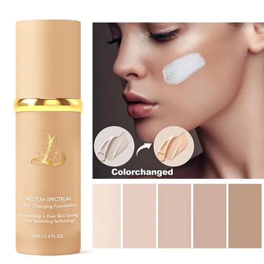Four-in-one color-changing liquid foundation,with SPF50+ longwearing and no makeup removal, no powder sticking, moisturizing