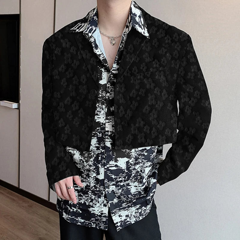 INCERUN Men Blazer Flower Jacquard Lapel Long Sleeve Crop Coats Men Streetwear Autumn 2025 One Button Fashion Casual Male Suit