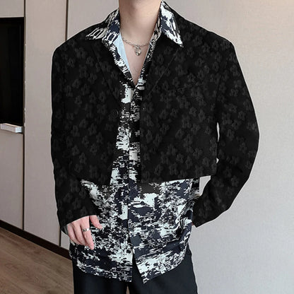 INCERUN Men Blazer Flower Jacquard Lapel Long Sleeve Crop Coats Men Streetwear Autumn 2025 One Button Fashion Casual Male Suit