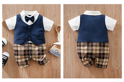Newborn baby summer gentleman's short-sleeved cotton soft and comfortable one-piece suit Newborn baby summer gentleman's short-s