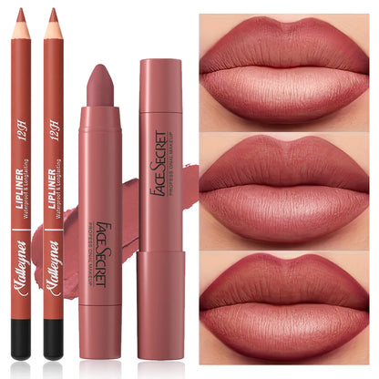 2Pcs/Set Lip Liner + Lipstick Pencil, Matte Velvet Lipstick - Long lasting Lip Combo Set Makeup tutorial Cosmetics