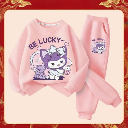 2025 Spring New Kid's Cartoon Kuromi Clothing Sets Children's Hoodies and Long Pants Two Piece Suit for Girl Casual Sweatsuit