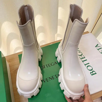 Women Motorcycle Boots Wedges Flat Shoes Woman Spring High Heel Platform Leather Combat Boots Lace Up Shoes Black Girls Platform