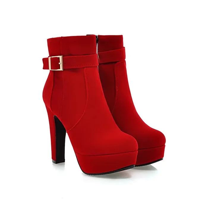 ANNYMOLI Extreme High Heel Ankle Boots Women Boots Platform Spike Heel Shoes Zip Buckle Short Boots Ladies Autumn Winter Red 43