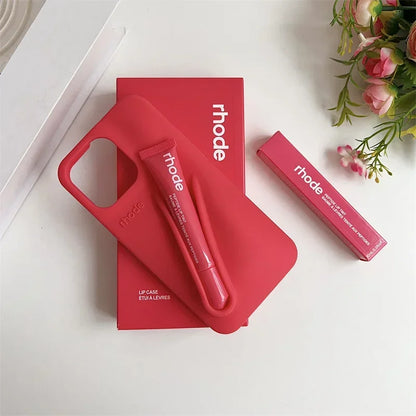 Makeup Rhode With Box Lipstick Holder Phone Case for IPhone17 Air 11 12 13 14 15 16 Pro Max Plus  Lip Gloss Silicone Soft Cover