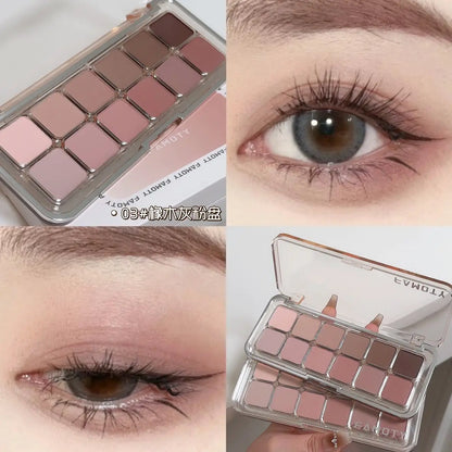 12-Color Low Saturation Matte Eyeshadow Palette Tea Apricot Earth Tones Long Lasting All-Matte Eye Makeup for Daily Use