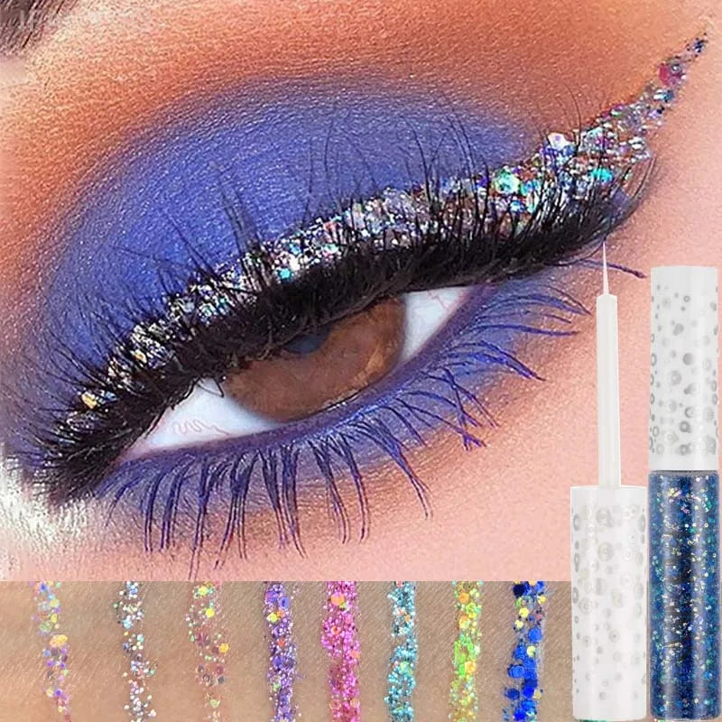 12 Color Liquid Glitter Eyeliner Pearl Shimmer Fashion Sequin Gel Waterproof Lasting Quick Dry Blue Silver Eyeliner Party Makeup
