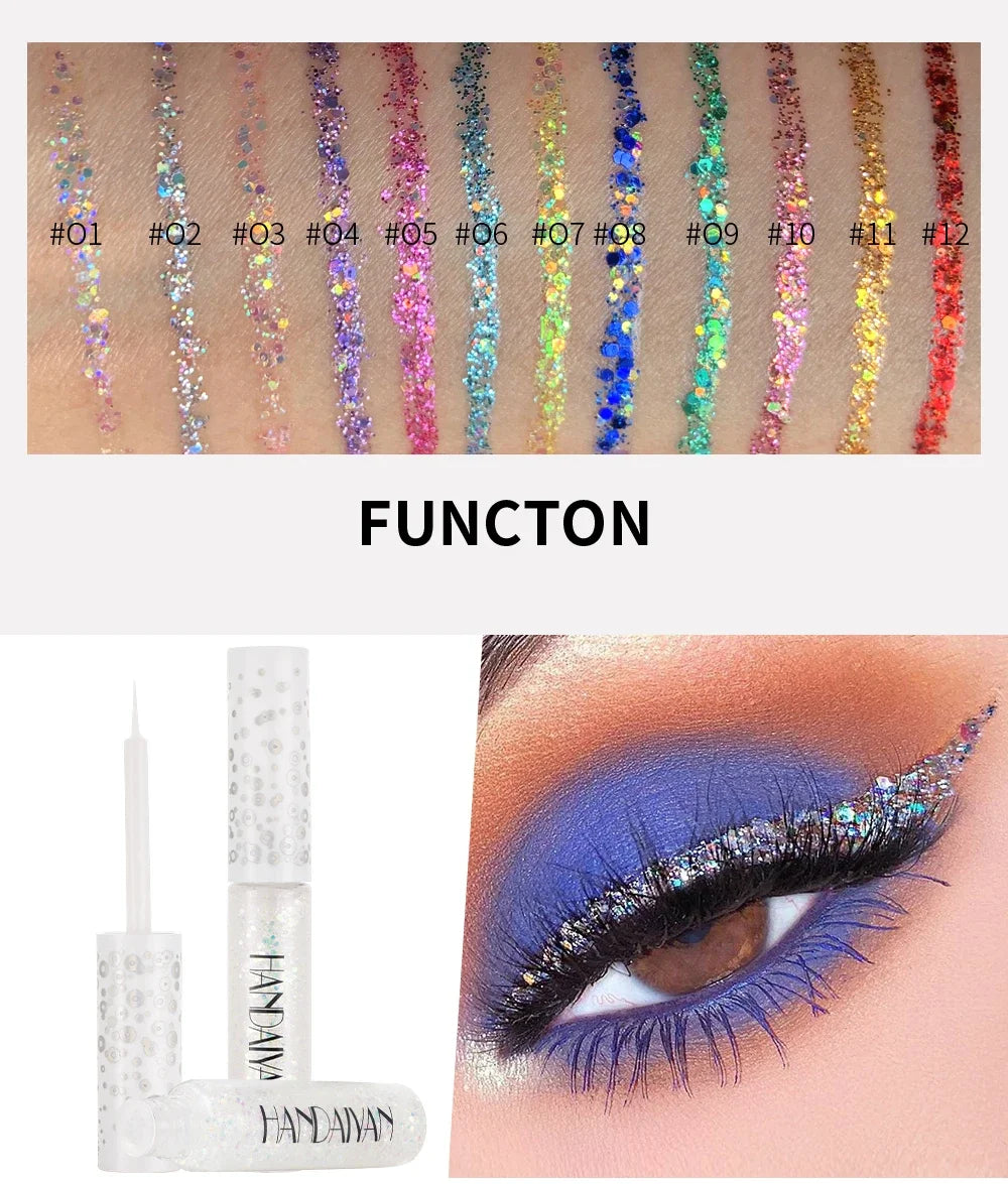 12 Color Liquid Glitter Eyeliner Pearl Shimmer Fashion Sequin Gel Waterproof Lasting Quick Dry Blue Silver Eyeliner Party Makeup