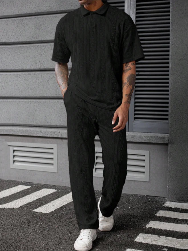 Men's Spring Autumn Seasonal Tie-Dye Patterned Polo Shirt And Pants Set Casual Sporty Holiday Wear Daily  Two-Piece