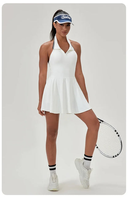 Summer Dress Vest Deep V Hanging Neck Sexy Dress for Women Contrasting Color Lapel Golf Skirt Outdoor Sports Gym Running