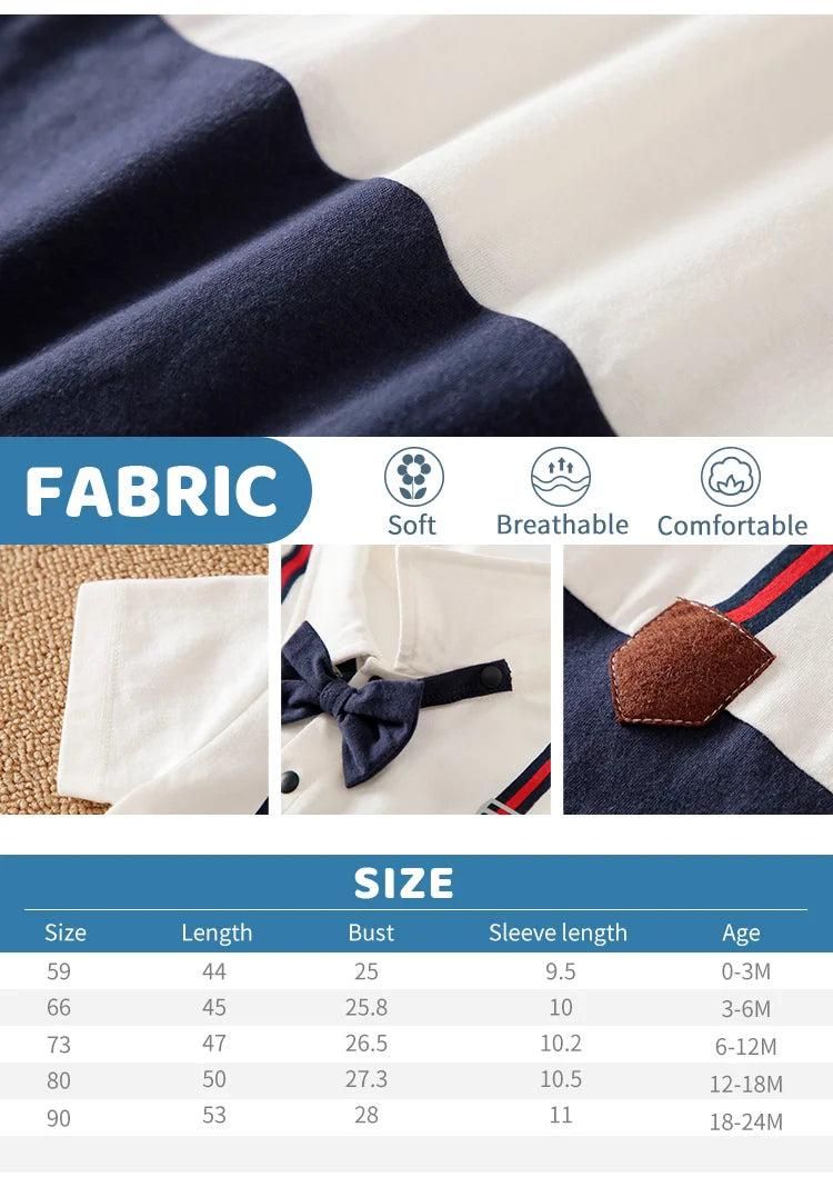 Newborn baby summer gentleman's short-sleeved cotton soft and comfortable one-piece suit Newborn baby summer gentleman's short-s