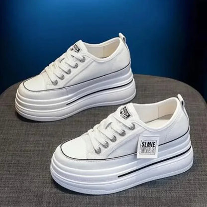 Vulcanized Platform Sneakers Wedge Shoes Non-slip Casual Shoes Women 2025 Autumn Lace-up Comfort Denim Canvas Shoes Thick Sole