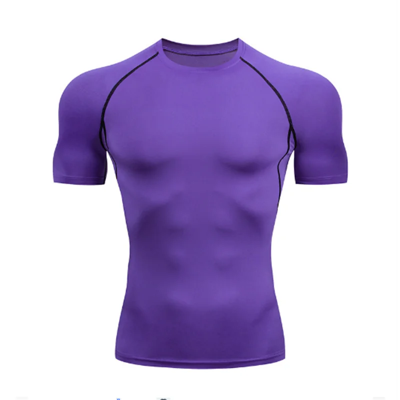Men's compression running T-shirt fitness tight short sleeved T-shirt training jogging shirt gym sportswear quick drying