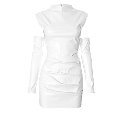 Talenza Women's Leather Vest Dress Sexy PU Leather Vest Short Dress Solid Gloves Pleated Sleeveless Street Y2k Party Club Dress