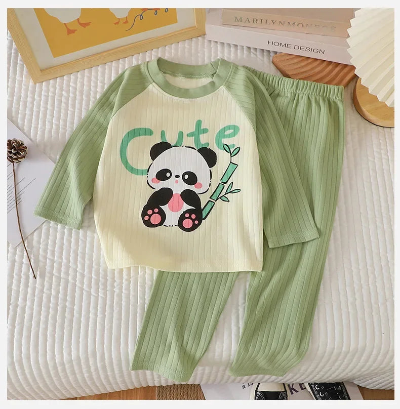 New Baby Boys Girls Warm Pajamas Kids Cute Cartoon Animal O-neck T-Shirt Tops + Pants Pyjamas Autumn Underwear Clothing Sets