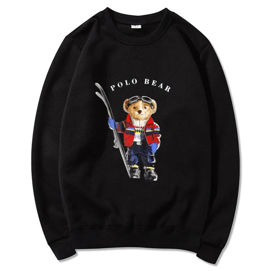 Men's casual and comfortable pullover, fashionable and versatile hooded sweatshirt with teddy bear pattern, sports shirt