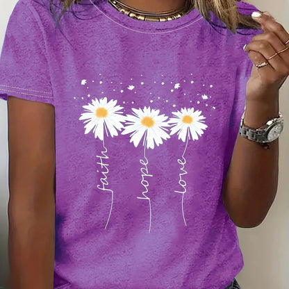 2024 New Women's Color Block T-shirt Summer Fashion Short sleeved Top Flower Print Loose Clothing Women's Party T-shirt