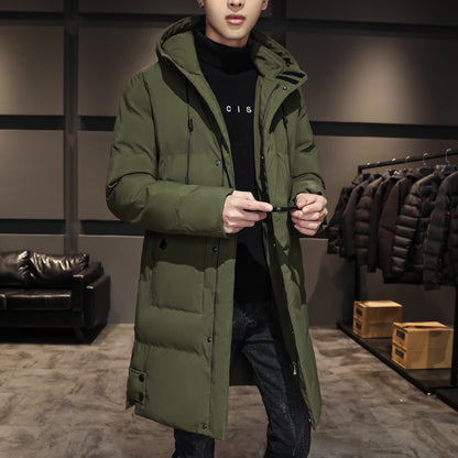 Cotton jacket men's winter thick medium long style men's decoration body trend business cotton jacket men's coat