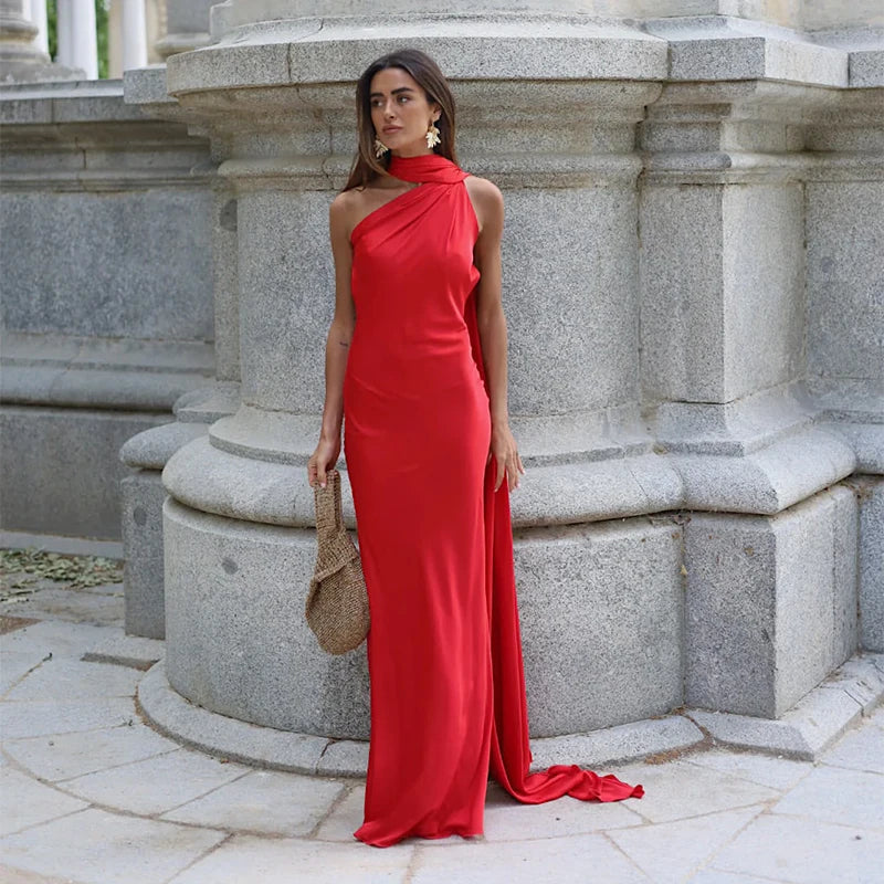Ribbon Satin Long Party Dress Women Elegant Solid Sleeveless Female Backless Dresses 2026 Summer Autumn Lady Evening Club Gowns