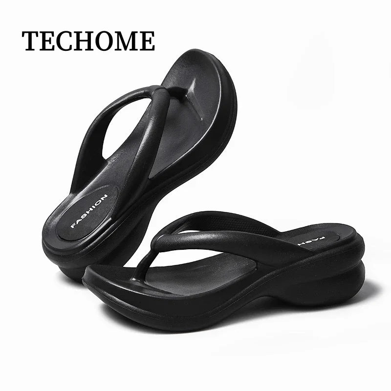 Summer 6CM Women Fashion High Heeled Slippers Female Indoor Casual Wedges Flip Flops Girls Outdoor Beach Thick Platform Sandals
