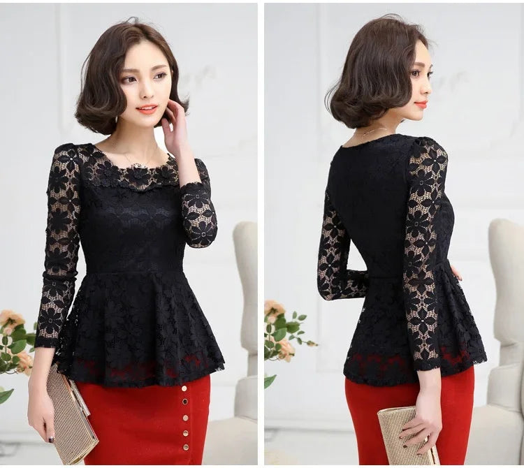 Women blusas blusa longa camisa feminina vintage long sleeve lace blouse plissado topo chemise femme Plus Size S-5XL