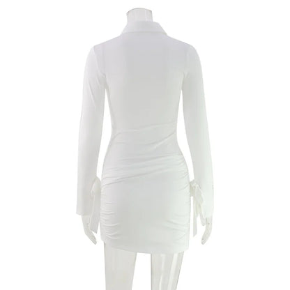 Fashion Hip Wrap Chic Bodycon Women Sexy Club  Vestidos Female Outfits Solid Button O Neck Sheath Laides Dresses Long Sleeve