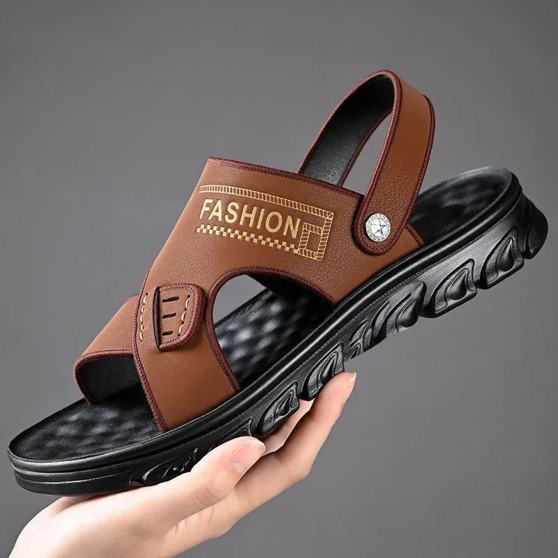 Men's Summer Thickened Anti-slip Wear-resistant Breathable Beach Sandals Driving Beachside Slip-On PVC Material Adult Footwear