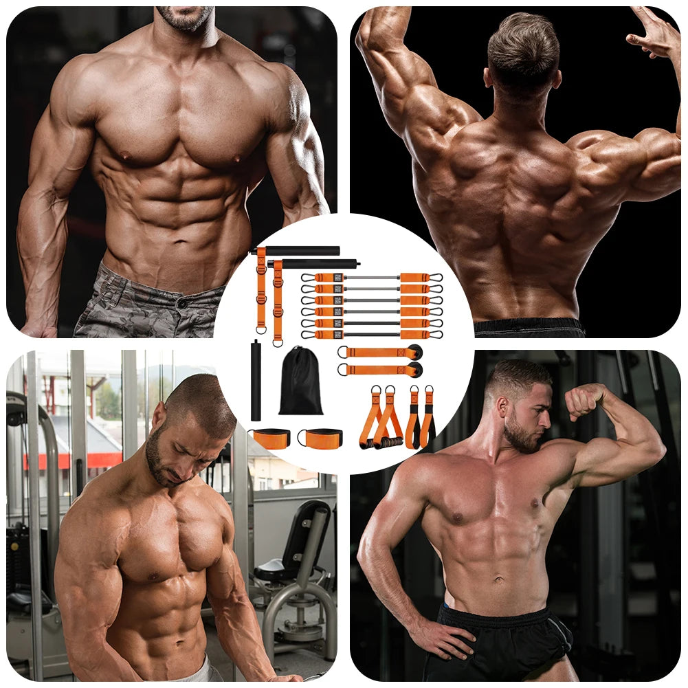 Pilates Workout Equipment W/ Resistance Bands Portable Weighted Exercise Pilates Bar for Home Gym Fitness Yoga Strength Training