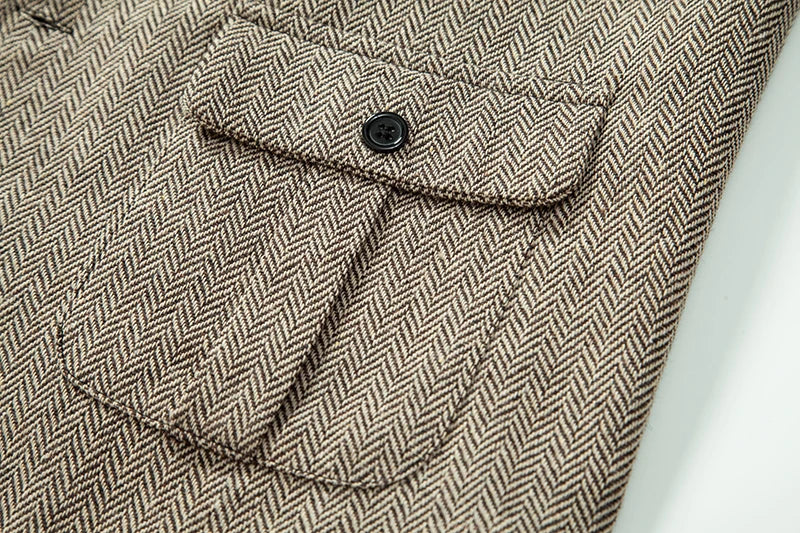 New Men's Retro Lapel Vest Herringbone Coarse Tweed Pockets Suit Vest British Casual Vintage Gentleman Leisure Party Bar Banquet