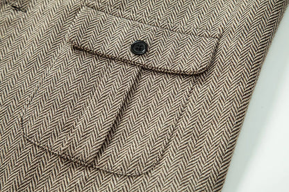 New Men's Retro Lapel Vest Herringbone Coarse Tweed Pockets Suit Vest British Casual Vintage Gentleman Leisure Party Bar Banquet