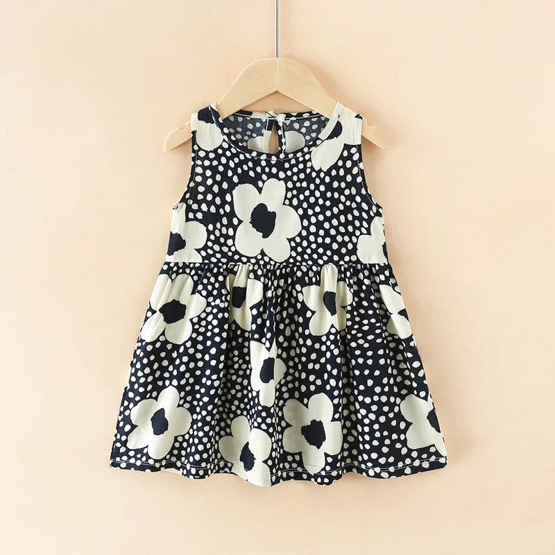 Girls Casual Dresses Flower Printing Sleeveless Casual Dress Toddler Clothes Flower Girl Dresses 2 To 8 Years