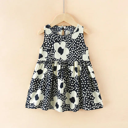 Girls Casual Dresses Flower Printing Sleeveless Casual Dress Toddler Clothes Flower Girl Dresses 2 To 8 Years