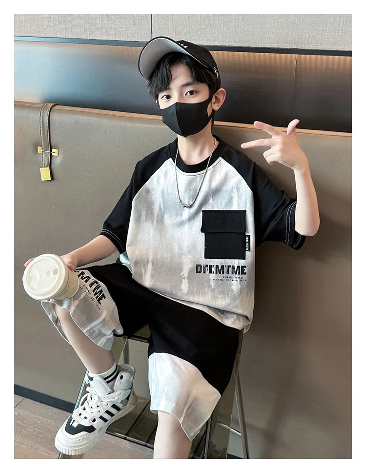 Hot Sale Fashion Baby Boy Suit Summer Casual Clothes Set Top Shorts 2 Piece Outfit Tracksuit for Kids Child Clothing Sets 5-14T