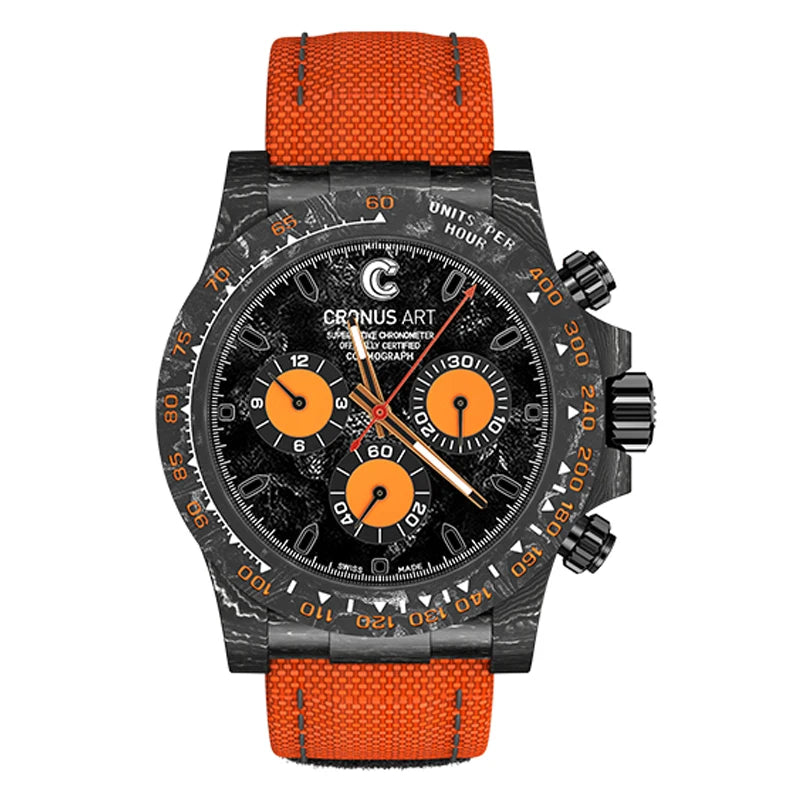 CRONUSART Men Chronograph Watch Pilot 40mm Automatic Mechanical Wristwatch Carbon Fiber Case Luminous Sapphire Mirror