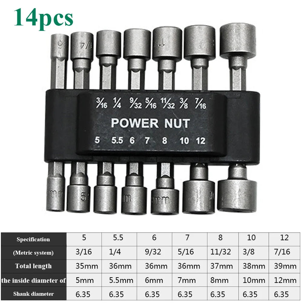 9/14/23pcs/set 5mm-13mm Hex SocketS Sleeve Nozzles Nut Driver Set Power Nuts Driver Socket Screwdriver Set Bits Sets Tools