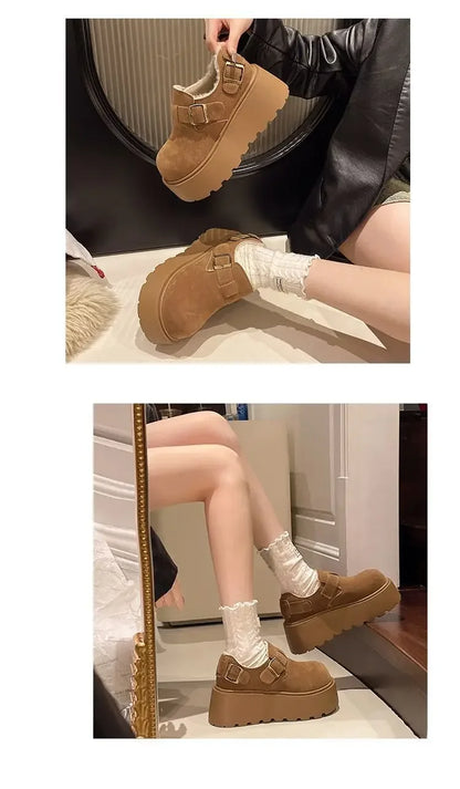 Women's Thick Bottomed Slip-On Flats Fleece Lined Cotton Shoes Spring Autumn Casual Comfortable Flat Heel Warmth Enhancing