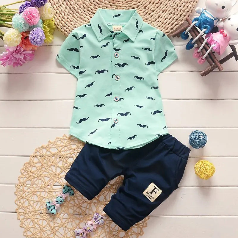 Summer New Cute Boy Suit Children's Printed Short-Sleeved Printed Shirt + shorts Suit Children's Cotton Cute Baby Clothes